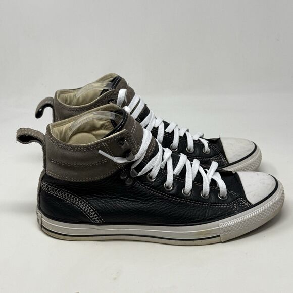 Converse All Star Hiker Shoes Mens 9.5 Black Gray Leather Suede Mid Top Sneaker - Picture 2 of 16